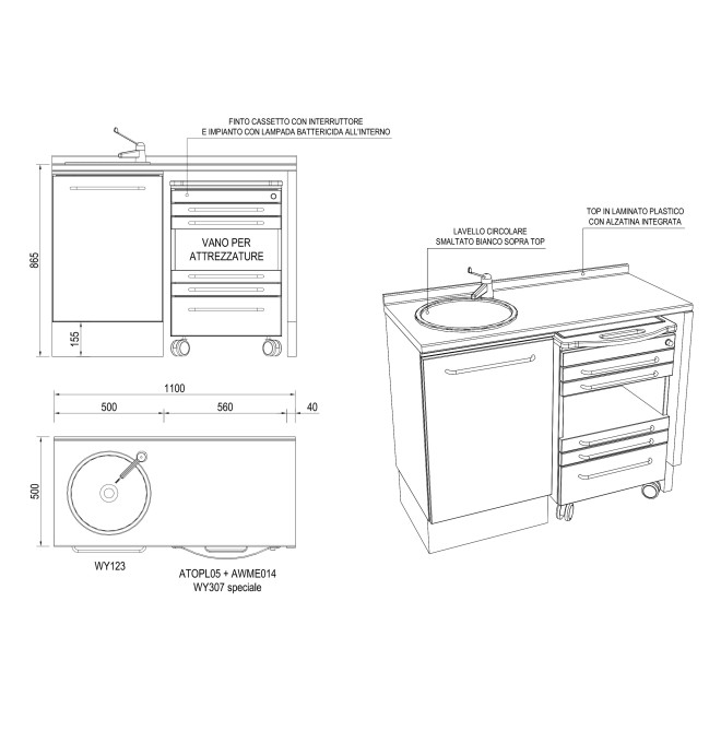 MOBILE CABINA ESTETICA CON LAVELLO